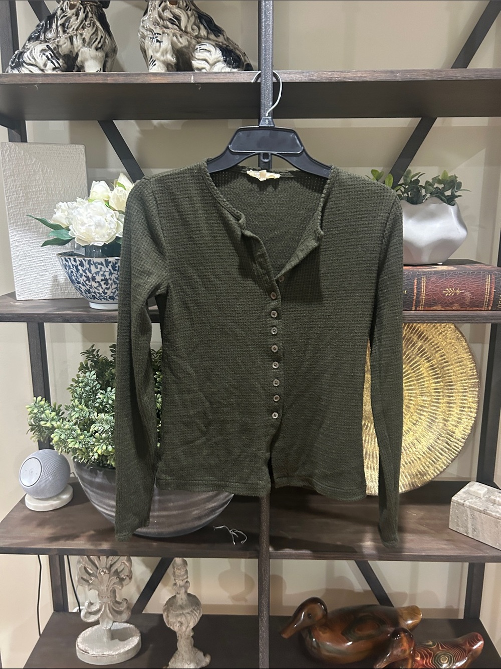 Madewell Olive Green Long-Sleeve Button Front Women's Top